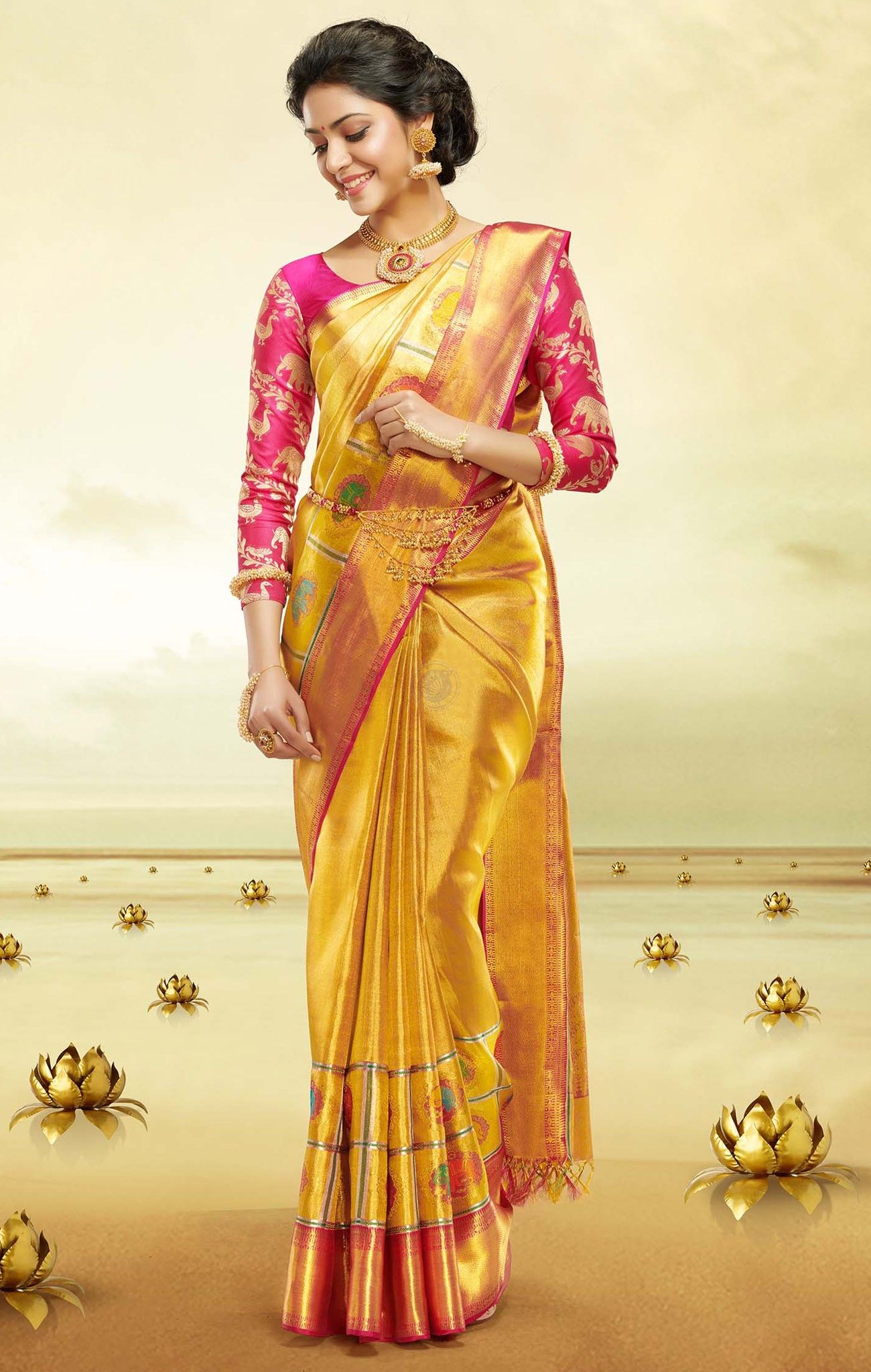 Yellow Pure Banarasi Silk Saree with Rich Zari Weaving